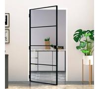 Nqyjm Porte intérieure noire 102 x 201,5 cm verre trempé et aluminium mince pour chambre à coucher, salon, salle à manger LH166351