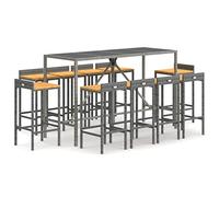 Nqyjm Table et tabourets hauts de jardin 11 pièces Bois et rotin PE Gris Table Chaise pour Patio, Terrasse, Balcon, Bistro, Meubles Longueur Table 180 cm