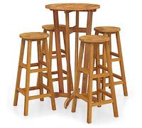 Nqyjm Table et tabourets hauts de jardin 5 pièces Bois massif Acacia Table Chaise pour Patio, Terrasse, Balcon, Bar Bistro Meubles