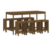 Nqyjm Table et tabourets hauts de jardin 9 pièces en bois de pin marron miel Bar Extérieur Jardin Table Chaise pour Patio, Terrasse, Balcon, Bar Bistro Meubles