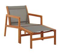 Nqyjm Transat Bain de Soleil Extérieur Chaise de Jardin et Repose-Pied Gris Eucalyptus et textilène, Chaise Longue Salon de Terrasse pour Balcon Plage Patio LH2A