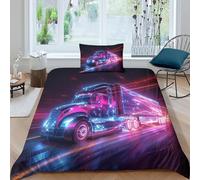 NRAOPEVVD Imprimé 3D Camion Ensemble De Literie avec Microfibre Super Douce Et Respirante Housses De Couettes 3 Pièces avec Taies d'oreiller Single（135x200cm）
