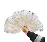 NRBMZYEN Éventail de danse en plumes colorées de 70 cm - Éventail pliable à main pour danse, fête, scène, carnaval, spectacle, accessoires (blanc, 1 pièce, 70 cm x 40 cm, gauche)