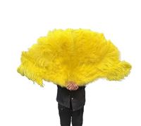 NRBMZYEN Éventail de danse en plumes d'autruche de 130 cm - Pliable - Couleur beige foncé - Accessoires de fête, spectacle (jaune, 130 cm)