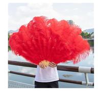 NRBMZYEN Éventail de danse en plumes d'autruche pliable à main - Grand éventail de plumes - Pour spectacle, fête, scène, carnaval, spectacle - Long - 130 cm (rouge, petit éventail)