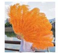 NRBMZYEN Éventail de danse en plumes d'autruche pliable à main pour spectacle, fête, scène, carnaval, spectacle, 130 cm (orange, grand éventail)