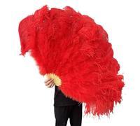 NRBMZYEN Éventail pliable en plumes d'autruche - 13 os - 100 cm et 130 cm - Éventail pliable à main pour fête, carnaval, danse, spectacle - Rouge - 130 cm
