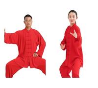 NRBMZYEN Kung Fu Costume Set Kung Fu Costume Casual Sport En Plein Air Vêtements Tai Chi Arts Martiaux Uniforme Veste Pantalon Ensemble, Couleur unique, Red_XL