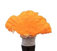 NRBMZYEN Lot de 100 éventails de danse en plumes d'autruche de 130 cm, pliable, couleur beige foncé, accessoires de fête, spectacle (orange, 130 cm)