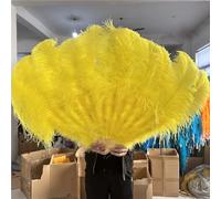 NRBMZYEN Lot de 2 éventails en plumes d'autruche de 90 cm - 13 os - Accessoires de danse - Pliable - Avec plumes d'autruche - Jaune clair