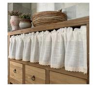NRBMZYEN Rideau court pour cuisine - Coton et lin - Ourlet en dentelle - Demi tulle - Pour armoire à vin, porte, fenêtre, petits rideaux (L x l) : 54 x 150 cm