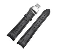 NRERDMT Bracelet de montre compatible avec Tissot Omega Breitling, fermoir papillon de remplacement, cuir de vachette marron et noir(Black-red-silver,23mm)