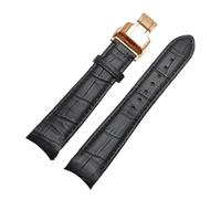 NRERDMT Bracelet de montre compatible avec Tissot Omega Breitling, fermoir papillon de remplacement, cuir de vachette marron et noir(Black-black-Rose,22mm)
