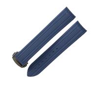 NRERDMT Bracelet de montre en caoutchouc compatible avec Omega New Seamaster 300, boucle déployante, extrémité incurvée, accessoires 20 mm(Blue black buckle)