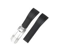 NRERDMT Bracelet de montre en caoutchouc de silicone souple 20 mm, compatible avec les montres Rolex Daytona Submariner GMT, bracelet OYSTERFLEX à boucle déployante(Black-silver)