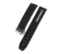 NRERDMT Bracelet de montre en caoutchouc naturel 22 mm compatible avec Omega Speedmaster Seamaster 300, bracelet en silicone souple Moonwatch S for homme(Black yellow,22mm Silver clasp)