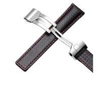 NRERDMT Bracelet de montre en cuir de vachette compatible avec TAG Heuer Calera Monaco F1, noir et rouge, bracelet en cuir véritable for homme, boucle déployante en métal(B Black red Silver)
