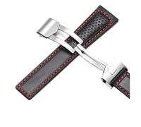 NRERDMT Bracelet de montre en cuir de vachette compatible avec TAG Heuer Calera Monaco F1, noir et rouge, bracelet en cuir véritable for homme, boucle déployante en métal(Black red Silver)