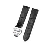 NRERDMT Bracelet de montre en cuir véritable 20 mm et 23 mm, compatible avec les bracelets Cartier Santos et Santos 100, for homme et femme, avec boucle déployante(Black Silver Buckle,20mm)
