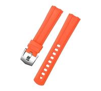 NRERDMT Bracelet de montre incurvé 20 mm compatible avec Omega Seamaster 300, bracelet de rechange en caoutchouc fluoré for homme, accessoires de montre(Orange Silver Buckle)