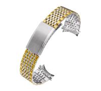 NRERDMT Bracelet de montre incurvé compatible avec Omega Seamaster Speedmaster DeVille, bracelet en acier inoxydable 18 mm, 19 mm, 20 mm, bracelet fin, ceinture, argent et or(Silver gold,20mm)