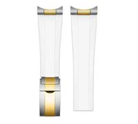 NRERDMT Bracelet en caoutchouc à extrémité incurvée en métal compatible avec les bracelets de montre Tudor Biwan Black Bay M79230R et M79363N (20 mm, 21 mm, 22 mm)(White-silver gold,20mm-width)