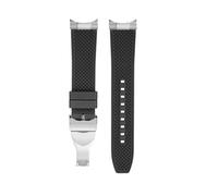 NRERDMT Bracelet en caoutchouc avec maillons en acier, compatible avec la montre Tudor Black Bay 1958 M79030N M79030B 39 mm, bracelet en caoutchouc fluoré modifié 20 mm(Black-silver folding)