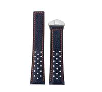 NRERDMT Bracelet en cuir 22 mm compatible avec TAG Heuer, bracelet Carrera monoco respirant en cuir de vache for homme(Blue Orange steel)