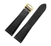 NRERDMT Bracelet en cuir de litchi compatible avec les montres Cartier London Solo Series WSTA0029 et WSTA0030. Bracelet en cuir de 23 mm, compatible avec les hommes et les femmes.(Black Gold,20mm)