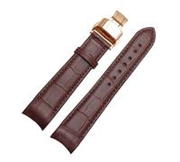 NRERDMT Compatible avec les bracelets de montre Tissot Omega Breitling, boucle papillon de remplacement, bracelet de montre en cuir de vachette(Brown-Brown-Rose,22mm)