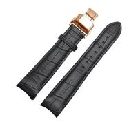 NRERDMT Compatible avec les bracelets de montre Tissot Omega Breitling, boucle papillon de remplacement, bracelet de montre en cuir de vachette(Black-Black-Rose,22mm)