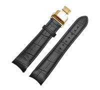 NRERDMT Compatible avec les bracelets de montre Tissot Omega Breitling, boucle papillon de remplacement, bracelet de montre en cuir de vachette(Black-Black-Gold,22mm)