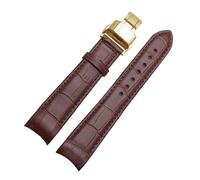 NRERDMT Compatible avec les bracelets de montre Tissot Omega Breitling, boucle papillon de remplacement, bracelet de montre en cuir de vachette(Brown-Brown-Gold,23mm)