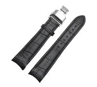 NRERDMT Compatible avec les bracelets de montre Tissot Omega Breitling, boucle papillon de remplacement, bracelet de montre en cuir de vachette(Black-Black-Silvery,20mm)