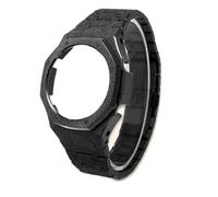 NRERDMT Kit de modification de bracelet en acier inoxydable avec boîtier doré givré, compatible avec Casio GShock GA2100 GA-B2100 GM2100, lunette de luxe en métal(Frost Black,GA-B2100)