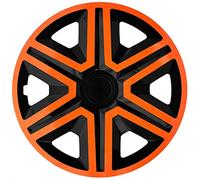 Kit de 4 caches-roues et enjoliveurs orange et noir pour voiture 14 pouces