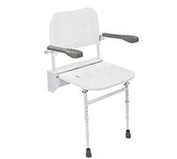Nrs Healthcare M53370 Siège de Douche Pliable à Fixer Au Mur avec Pieds, Dossier et Accoudoirs