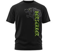 NØRTH Legendary T-shirt Homme - Berserker Ours Guerrier Imprimé sur la Poitrine, Cadeaux Vikings Nordiques Walhalla pour Hommes, Odin Thor Valhalla Viking Shirt, Couleur:noir / vert, Taille:XL