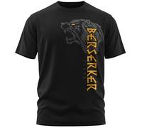 NØRTH Legendary T-shirt Homme - Berserker Ours Guerrier Imprimé sur la Poitrine, Cadeaux Vikings Nordiques Walhalla pour Hommes, Odin Thor Valhalla Viking Shirt, Couleur:noir / jaune, Taille:XXL