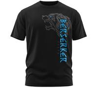 NØRTH Legendary T-shirt Homme - Berserker Ours Guerrier Imprimé sur la Poitrine, Cadeaux Vikings Nordiques Walhalla pour Hommes, Odin Thor Valhalla Viking Shirt, Couleur:noir / bleu, Taille:XL