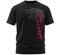 NØRTH Legendary T-shirt Homme - Berserker Ours Guerrier Imprimé sur la Poitrine, Cadeaux Vikings Nordiques Walhalla pour Hommes, Odin Thor Valhalla Viking Shirt, Couleur:noir / rouge sang, Taille:XL