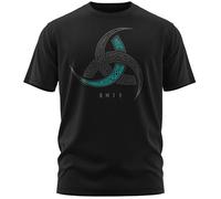 NØRTH Legendary T-shirt Homme - Cornes d'Odin Trinkhörner Imprimé sur la Poitrine, Cadeaux Vikings Nordiques Walhalla pour Hommes, Thor Valhalla Viking Shirt, Couleur:noir / pétrole, Taille:3XL
