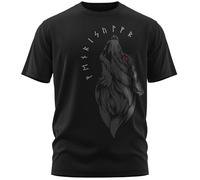 NØRTH Legendary T-shirt Homme - Fenriswolf 2.0 Fenrir Loup Imprimé sur la Poitrine, Cadeaux Vikings Nordiques Walhalla pour Hommes, Odin Thor Valhalla Viking, Couleur:noir / rouge sang, Taille:M
