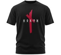 NØRTH Legendary T-shirt Homme - Logo Original North Runes Imprimé sur la Poitrine, Cadeaux Vikings Nordiques Walhalla pour Hommes, Odin Thor Valhalla Viking, Couleur:noir / rouge sang, Taille:L