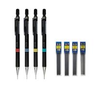 NRVTRE 4 PCS Porte-Mines Métal, Crayon Mécanique Automatique 0,3mm 0,5 mm 0,7 mm et 0.9mm avec Recharge de Mines HB, Porte Mine pour l'écriture Artistique, le Dessin, le Croquis