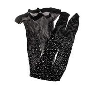 NRVTRE Collants Résille avec Strass pour Filles, Bas Résille Ajourés pour Fille (FR/ES, Âge, Taille unique, Taille normale, Noir)