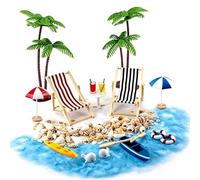 NRVTRE Ensemble de décorations de Meubles de Parasol de Rivage de | Ensemble de décors de scènes de plage en alliage pour jeu de bac à, petit paysage de plage en métal avec 18