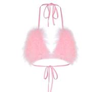 NRVTRE Haut de bikini pour femme en fausse fourrure dos nu Cami Club Patchwork Maillot de corps sexy en dentelle Triangles en V profond Haut de bikini pour femme avec dos nu