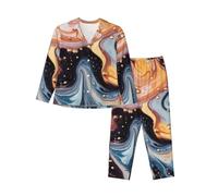 NSDdefAWCGT Ensemble de pyjama classique à manches longues boutonné pour femme, vêtements de nuit marbrés liquides, ensemble de détente, Noir , 34
