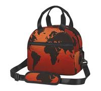 NSDdefAWCGT Petit sac à déjeuner isotherme réutilisable pour homme et femme - Motif carte du monde rouge et marron - Boîte à déjeuner portable pour le travail, le pique-nique